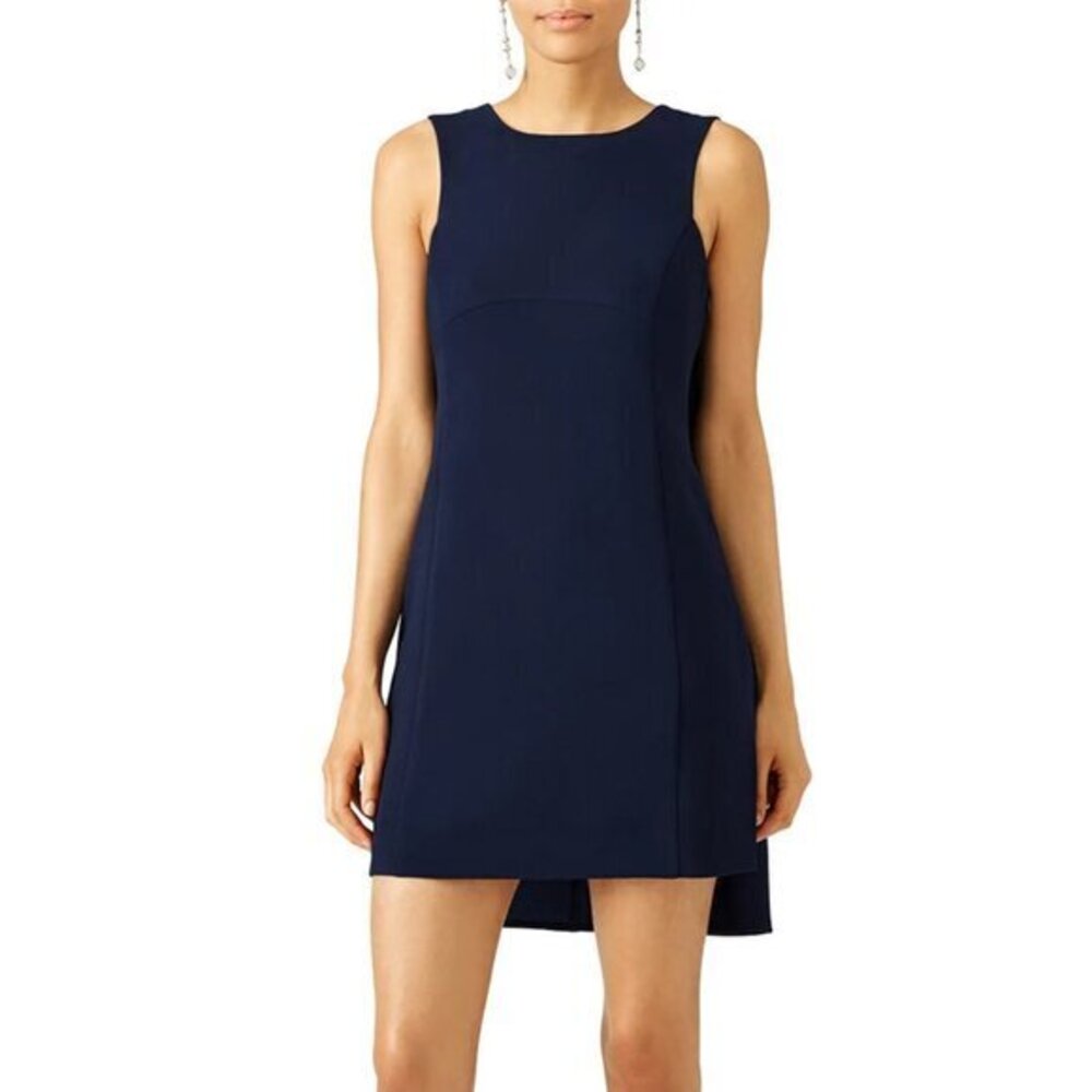 Trina Turk Women's Boat Neck Sleeveless Side Zip Shift Navy Sedona Dress Size 6